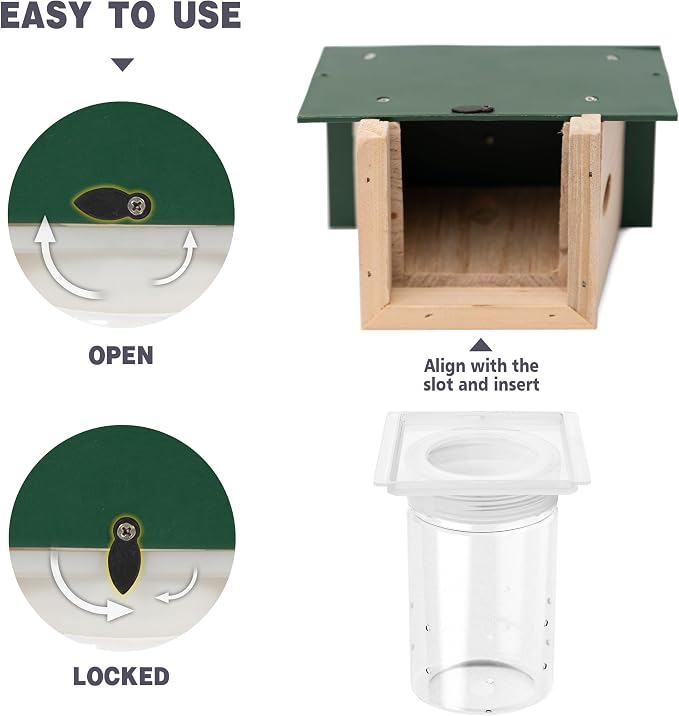 Carpenter Bee Trap for Outside - Green Pentroof Shed Style Nature Hanging Wood Carpenter Bee Traps Outdoor - Best Bee Trap - Insect Traps with Removable Vault (1 Pack)