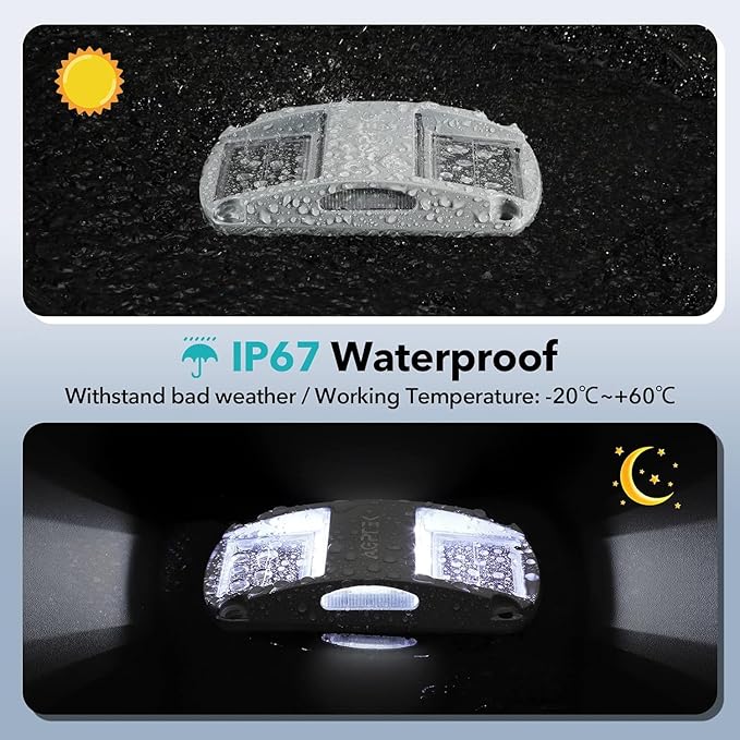 AGPTEK Solar Driveway Lights 1 Pack, Outdoor Deck Dock Marine LED Solar Powered Waterproof Driveway Marker Lights for Warning Step, Sidewalk, Pathway, Garden, Yard (White Light)