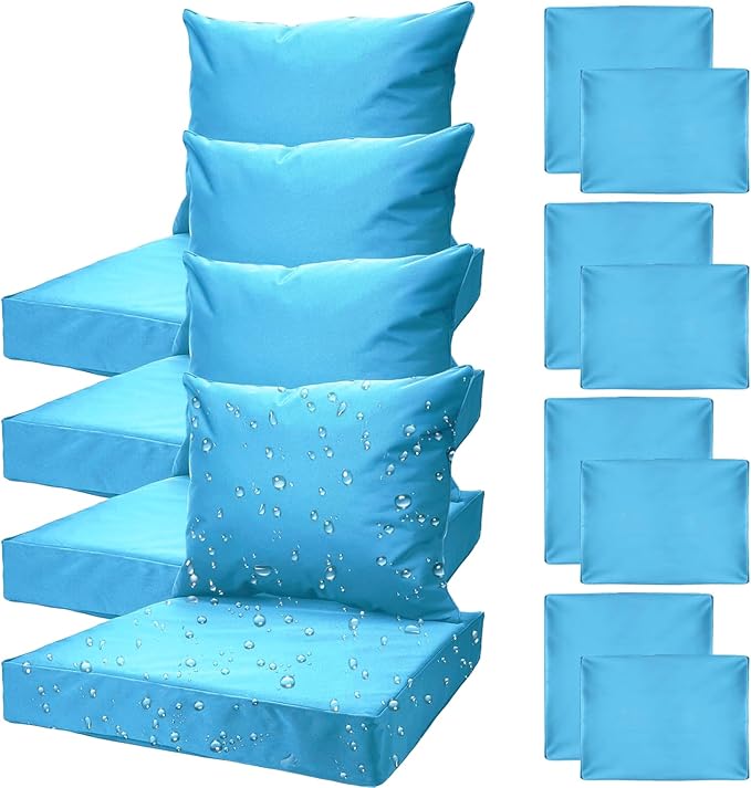 All Smiles Sky Blue Patio Furniture Replacement Chair Cushion Covers Set of 4 for Waterproof Resistant Outdoor Deep Set Cushion Covers for Seat Yard Garden Deck，24 x 20 Inch, 24 x 24 x 4 Inch