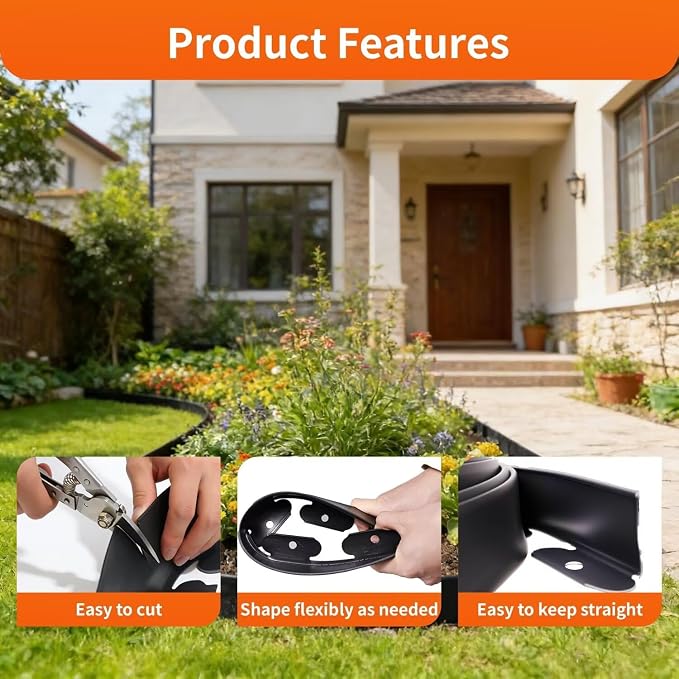Green orange Landscape Edging Border,Garden Edging 100FT 2 Inch Tall Plastic Landscape Edging with 150 Stakes, Flexible Tool-Free Lawn Border for Yard, Flower Bed & Landscaping
