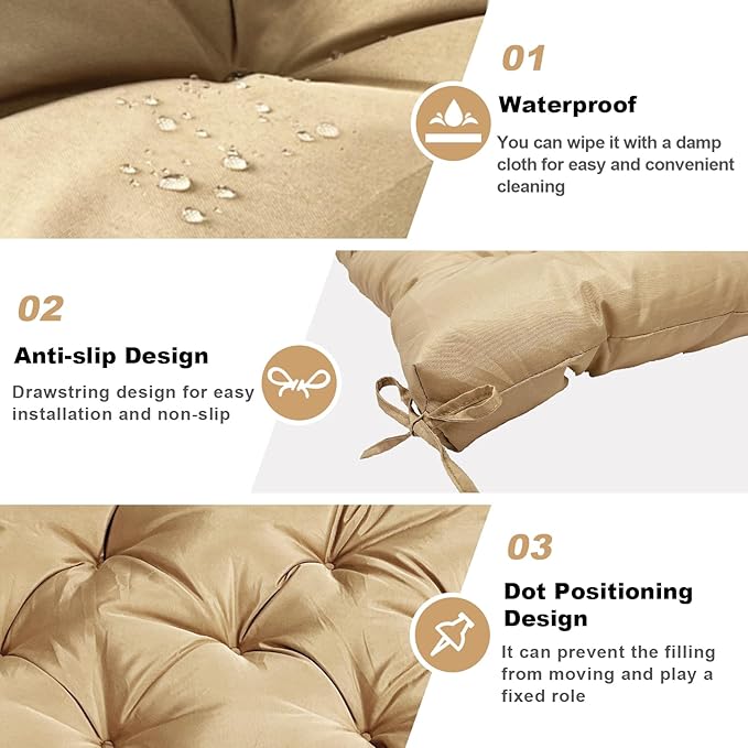 Porch Replacement Swing Cushions for Outdoor: 2-3 Seater Garden Waterproof Patio Bench Cushion with Ties - 4" Thick Swing Chair Cushion for Backyard Furniture Loveseat