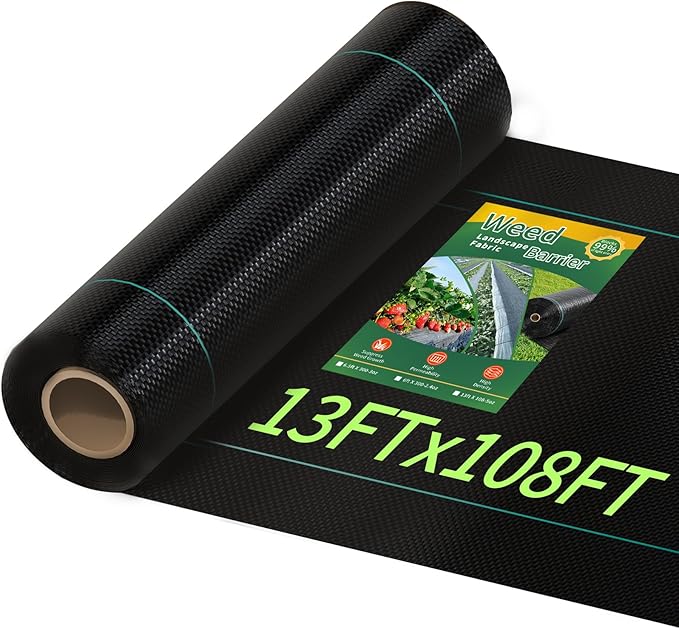 Pterying 13ftx108ft Weed Barrier Landscape Fabric Heavy Duty, Premium 5OZ Garden Geotextile Fabric, Outdoor Weed Blocker Fabric, for Driveway Mats, Erosion Control, Ground Cover Weed Barrier