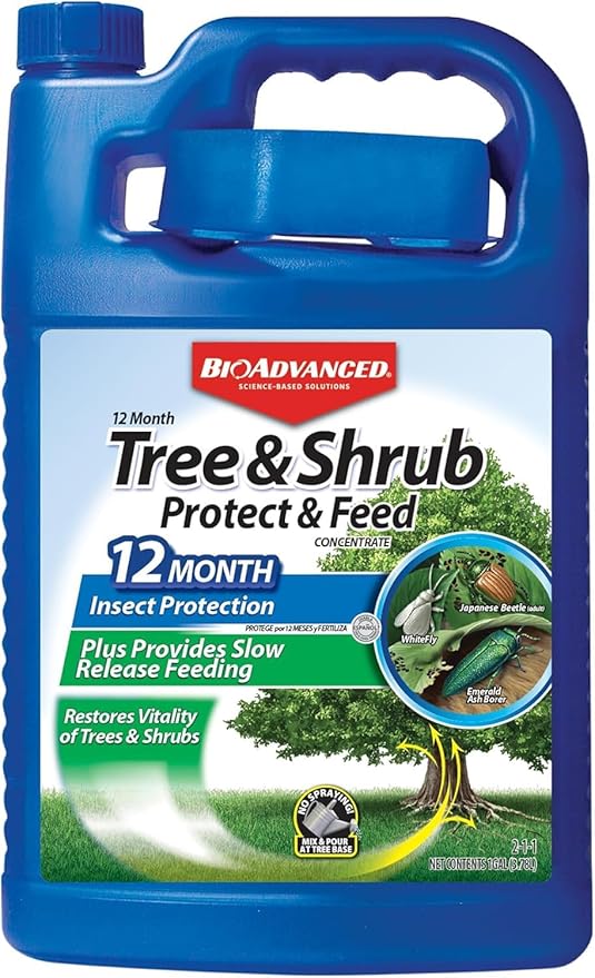 BioAdvanced 12 Month Tree & Shrub Protect and Feed Concentrate - Mix & Pour - Insect Control and Plant Food - Up to 12 Months Protection - 1 gal Bottle
