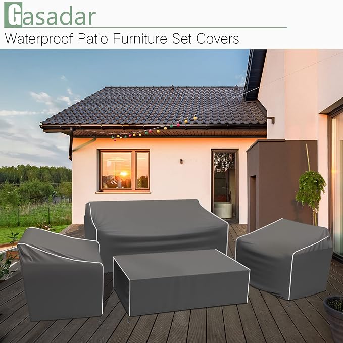 Gasadar Patio Furniture Covers, 4-Piece Outdoor Furniture Cover Waterproof for Patio Loveseat, Chair and Coffee Table, Grey