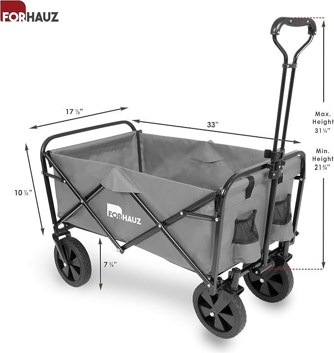 ForHauz Folding Collapsible Heavy Duty Wagon Cart with All-Terrain Wheels for Outdoor Utility, Beach and Garden, Gray