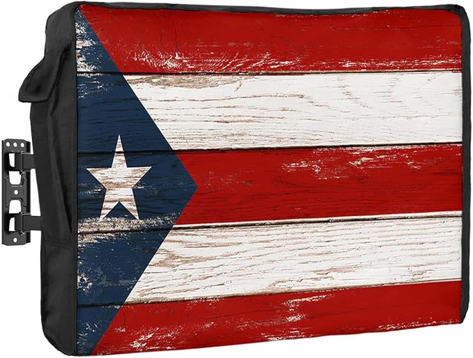 T&H XHome Outdoor TV Cover - Puerto Rico Flag Patriot Vintage Wooden Board Text Waterproof and Weatherproof 36"-39" LCD Movable Shield TV Display Screen Protector Outside Television Covers