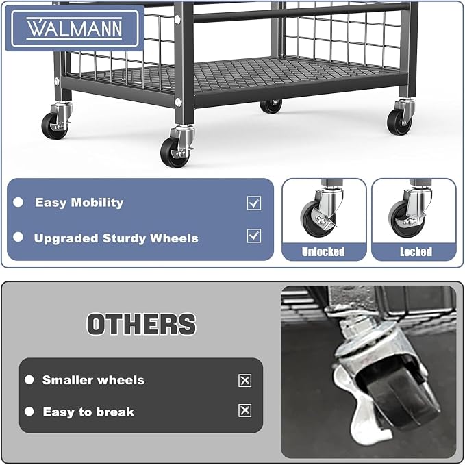 WALMANN Garden Tool Organizer with Wheels for Garage, Rakes/Shovels/Yard Tools Storage Stand for Garden, Yard, Indoor/Outdoor Long-Handled Tools Rolling Cart(Tool stand)