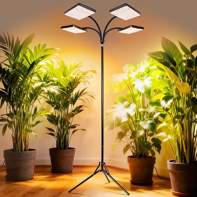 2026 4Head Grow Light with Upgrade Stand, Big Coverage Grow Lights for Indoor Large Plant, Bonsai Tree, 4/8/12/16/20H Timer, 100 Watt Power Draw, NO Need Adapter, 24"-76" Height Adjustable