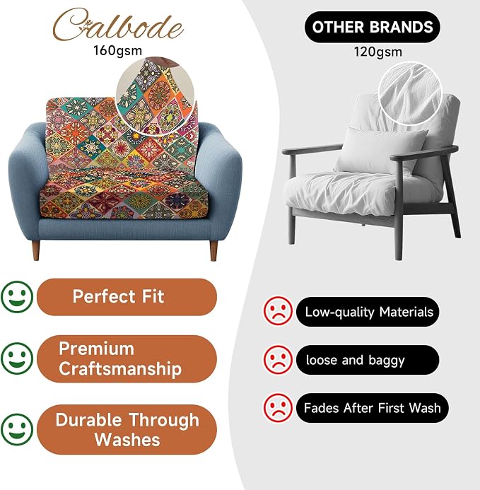 CALBODE 12Pcs Stretch Patio Cushion Cover, Bohemian Colored Geometric Pattern Couch Covers for Patio Furniture Cushions Washable Reusable Couch Covers Replacement for Fall Winter(Cover Only)