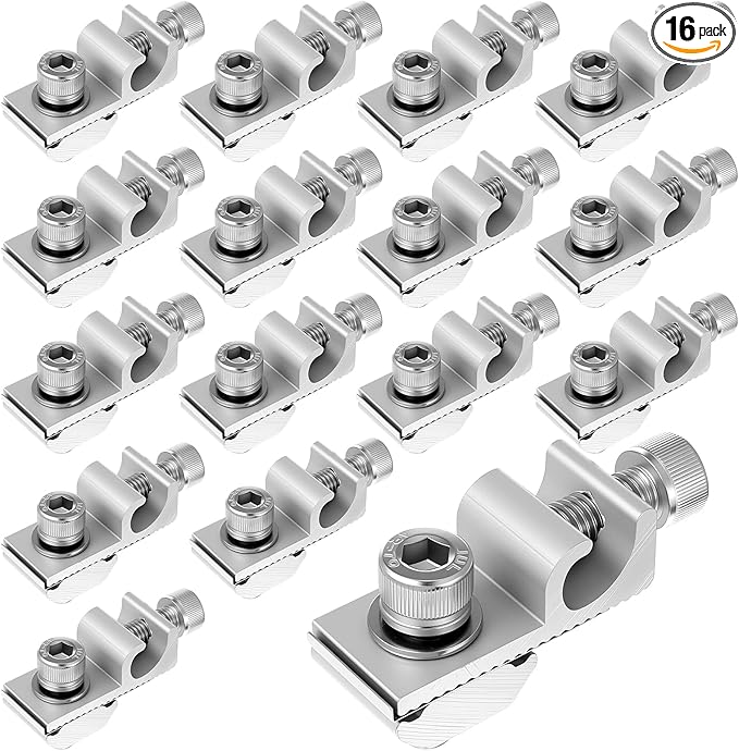 16 Pack Solar Panel Grounding Clamps Set – Aluminum Alloy Thunder Protection Grounding Clips for PV Mounting Systems (Silver)
