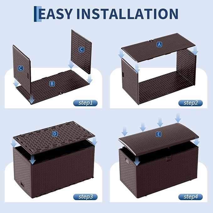 73 Gallon Waterproof Large Resin Deck Box Indoor Outdoor, Lockable Storage Container for Patio Furniture Cushions, Throw Pillows, Garden Tools, and Pool Floats, Black 44.5"L * 21.1"W * 22"H