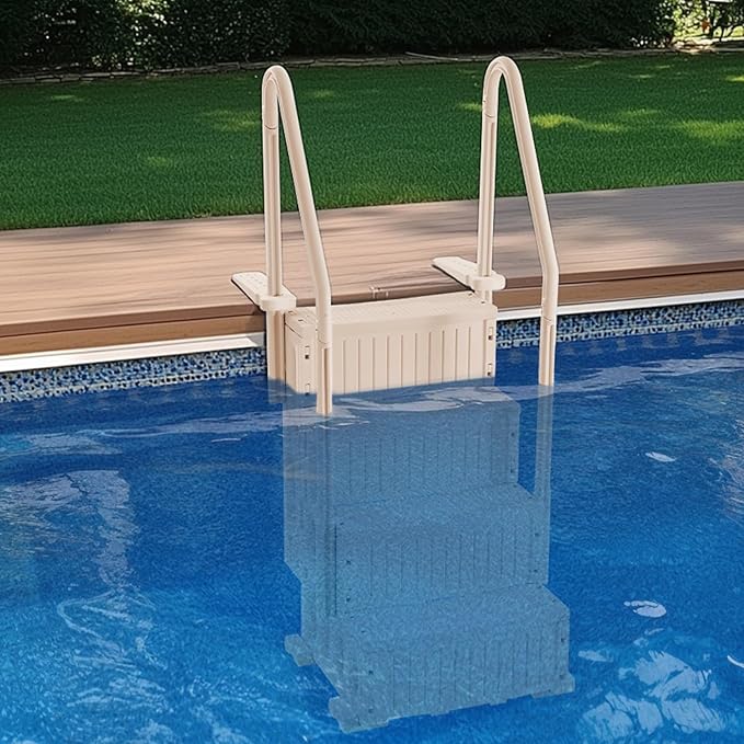 VEVOR Swimming Pool Ladder, 4-Step Double Handrails Stairs with Non-Slip Heavy Duty Steps, Max Load Capacity 400 lbs, for 48-54 in Inground & Above-Ground Pools of Any Decking Surface, Taupe