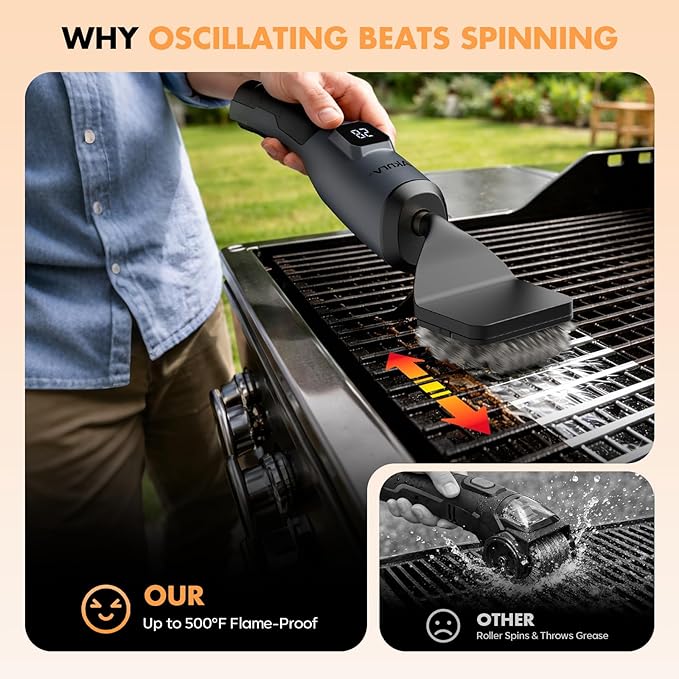 Electric Grill Brush - Bristle Free Grill Brush for Outdoor Grill, Cordless BBQ Grill Cleaner with 3 Heads, Rechargeable 240 Mins Runtime Barbecue Grill Cleaning Brush (Gray)
