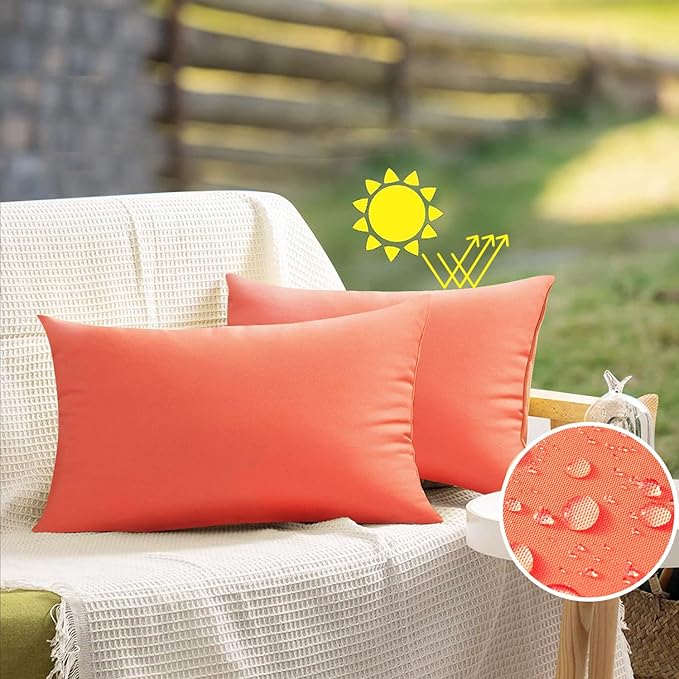 VAKADO 12x20 Outdoor Waterproof Throw Pillow Covers Set of 2 Decorative Outside Patio Furniture Cushion Cases Decor for Garden Bench Porch Couch Tent,Orange
