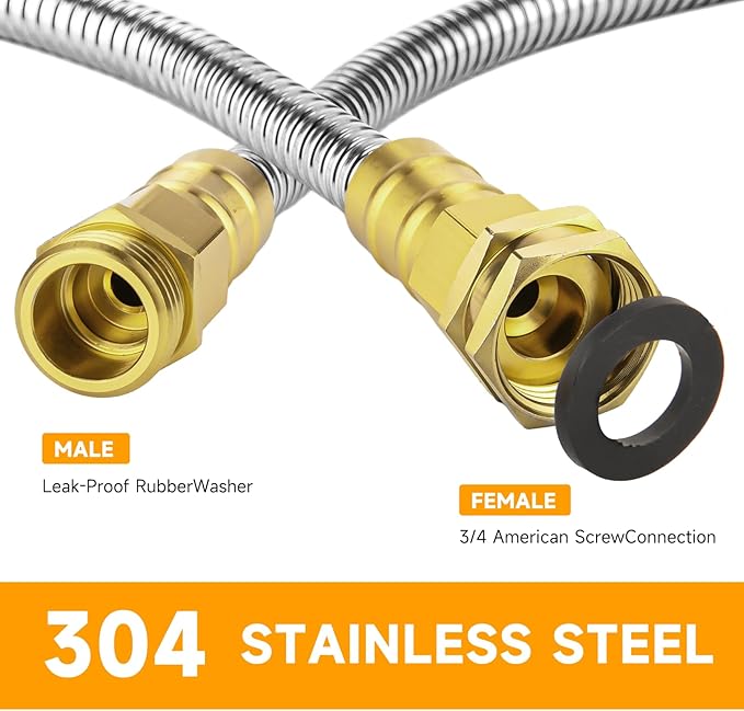 Rosy Earth Garden Hose 3 FT, 304 Stainless Steel Metal Water Hose, Heavy Duty Flexible Leader Hose, Short Water Hose Kink Free Hose for Rv, Outdoor, Yard, No Bite, Leak proof and Durable