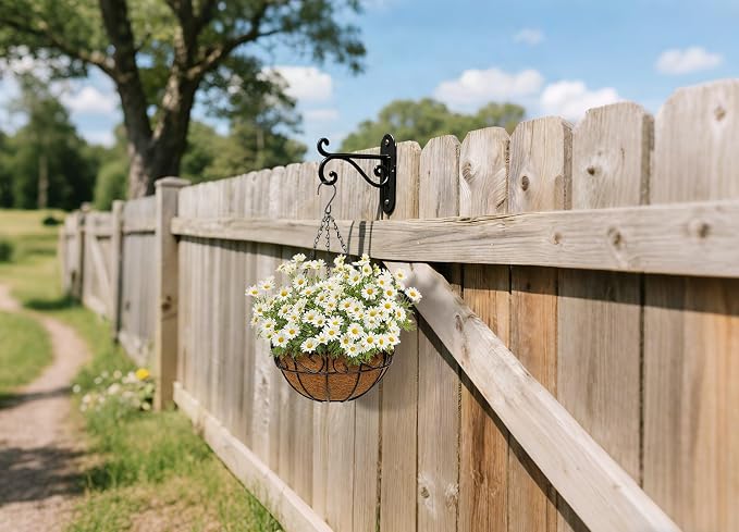 2 Pack 10 inch Metal Hanging Baskets for Plants, Round Metal Wire Hanging Basket Planter with Coco Fiber Liners Chain for Garden Home Porch Patio, Flower Border