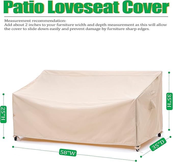 F&J Outdoors Waterproof UV Resistant 2 Seater Heavy Duty Patio Loveseat Cover, Beige, 58" W x 35" D x 35" H