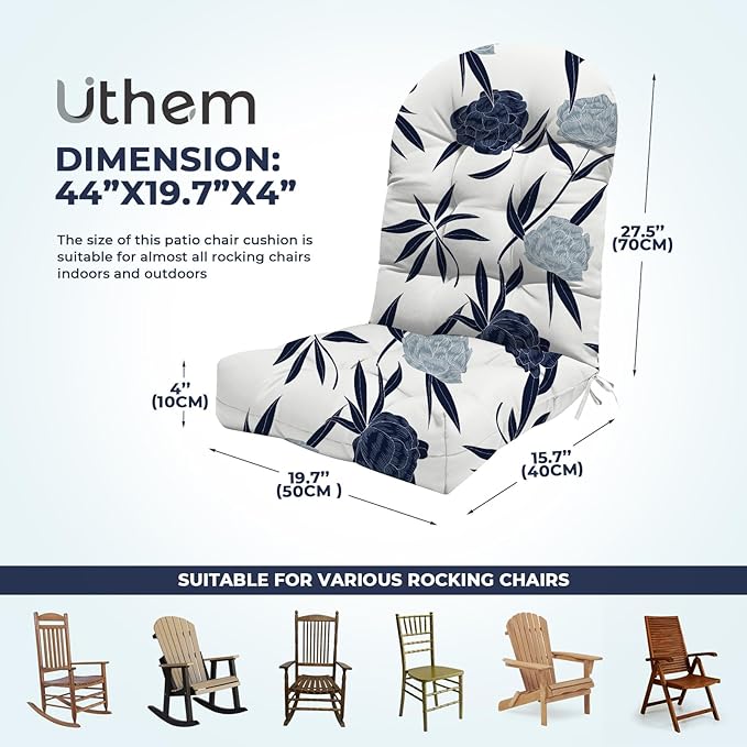 Adirondack Chair Cushion Waterproof Indoor Outdoor Rocking Chair Cushion 44 Inches Patio High Back Chair Cushions Thickened Adirondack Rocking Chair Cushions with Ties, Blue Enchantress