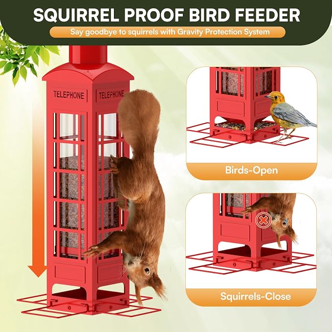 Metal Squirrel Proof Bird Feeder Blue + Metal Squirrel Proof Bird Feeder Red