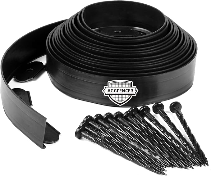 Landscape Edging 2 in x 60 Ft, No Dig Garden Edging Border Kit with 110 Pcs Spikes for Garden Flower Bed Lawn Yard Grass Pathway, Black Flexible PE Material