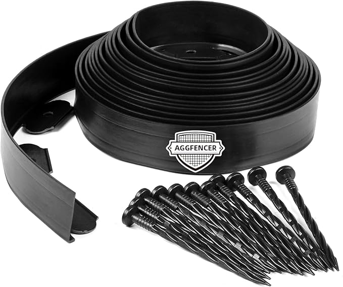 Landscape Edging 2 in x 40 Ft, No Dig Garden Edging Border Kit with 74 Pcs Spikes for Garden Flower Bed Lawn Yard Grass Pathway, Black Flexible PE Material