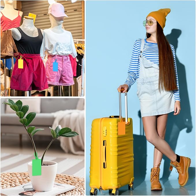 Chunful 500 Pcs Blank Plastic Tags Shipping Tags 3.94"x 2.36" Waterproof Sealing Shipping Labels Bulk Writable Hanging Tag Ties Sealing Strap Reusable Mark Labels for Keys Luggage Logistic(Colored)