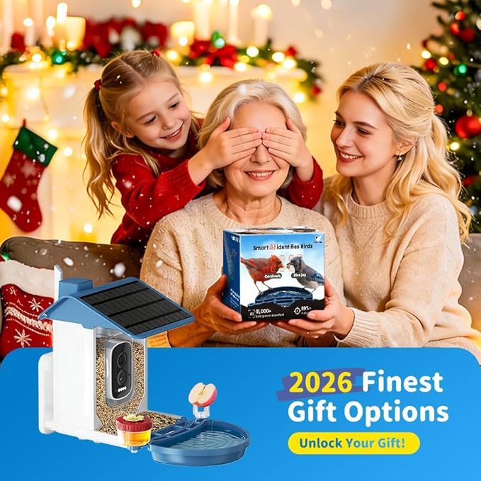 Bird Feeder with Camera, 4K UHD AI Video Bird Feeder Camera, Solar Powered Smart Bird Feeder with Camera for Outside, Instant Arrival Alerts, 3-in-1 Design, Ideal Gifts for Bird Lovers, Blue