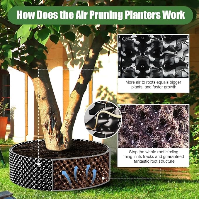 RooTrimmer Air Pruning Containers, 40 Gallon Air Pruning Planters, Sturdy Plastic Roots Control Planter Container for Tree Grow Outdoor, Garden Self-Planting Planters, Size 24"x24", Black, 4P