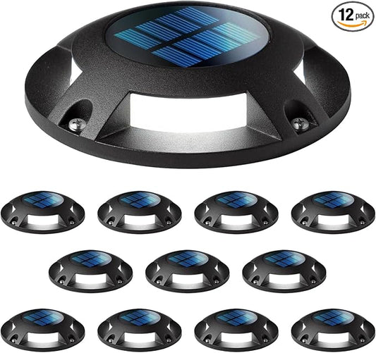 Home Zone 12 Packs Outdoor Solar Deck Light, Black, 120 Lumens Total, Waterproof, Dusk to Dawn, Aluminum Plastic Case for Decor Fence Step Pathway Backyard Garden