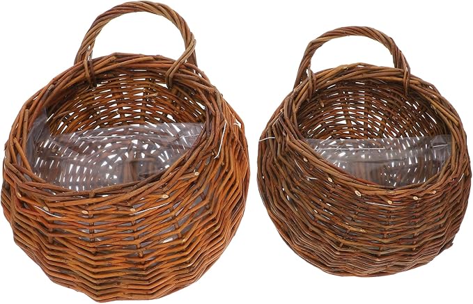 Gatuida 2Pcs Rattan Hanging Flower Basket, Wall-Mounted Woven Planter Rustic Flower Pot, Light Brown, 12.20 x 10.62 x 4.72 Inch