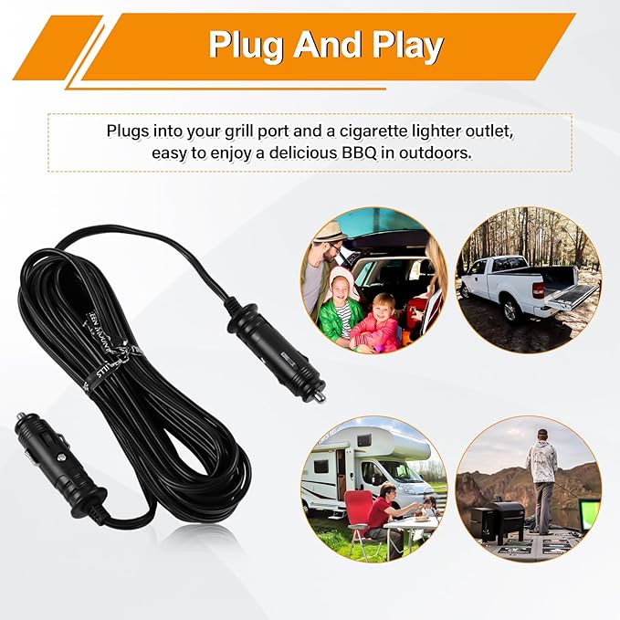 12V Power Cord for GMG Green Mountain Grill Jim Bowie, Daniel Boone, Davy Crockett 12V Prime/Prime Plus Pellet Grills, P-1012 Vehicle Adapter Replacement Part for GMG Ledge Peak Trek Grills