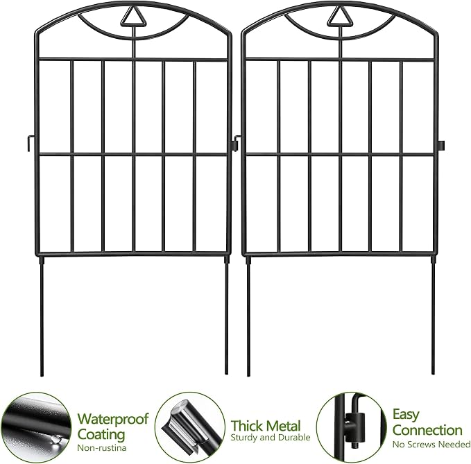 Garden Fence 17in (H) x21ft (L), 20 Pack No Dig Animal Barrier Fence, Metal Decorative Garden Border Fence Panels, for Dogs, Flower Bed, Patio, Yard