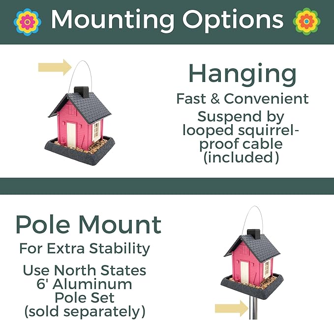 North States Village Collection - Fiesta Pink Cottage Bird Feeder: Hanging Bird Feeder for Outdoors, Holds 5 Pounds of Seed