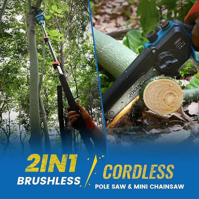 2-in-1 Pole Saw 6 Inch Cordless Handheld Chainsaw, Battery Powered Electric Chain Saw for Tree Trimming Branch Cutting Wood Pruning 15 FT Max Reach 1 * 20V 4A Battery & Charger