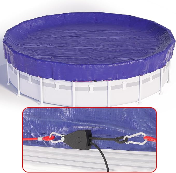 24 FT Round Pool Cover, [ 2025 Upgraded ] Above Ground Pool Cover, Heavy Duty Winter Pool Cover, Cold and UV Resistant, Cable and Pulley System