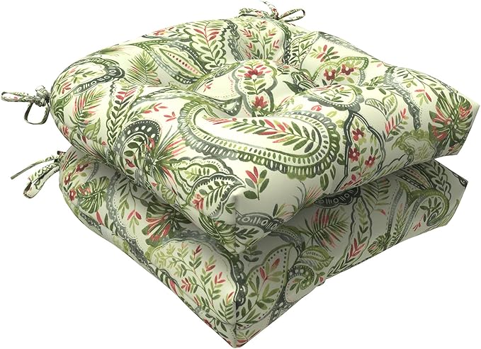 LVTXIII Outdoor/Indoor Tufted Seat Cushion, Decorative Wicker Chair Pads All Weather Seat Cushion Sets for Patio Garden Home Office Furniture, 19"x19"x4", Round Back, Pack of 2, Faylinn Shadow Paisley