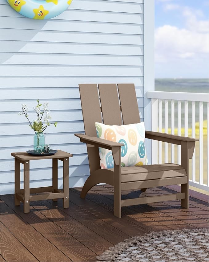 Set of 2 HDPE Outdoor Side Table, Weatherproof Small Outdoor Table for Adirondack, 16.6-Inch Patio Square End Tables for Garden, Backyard, Porch, Deck, Balcony, Poolside (Brown)