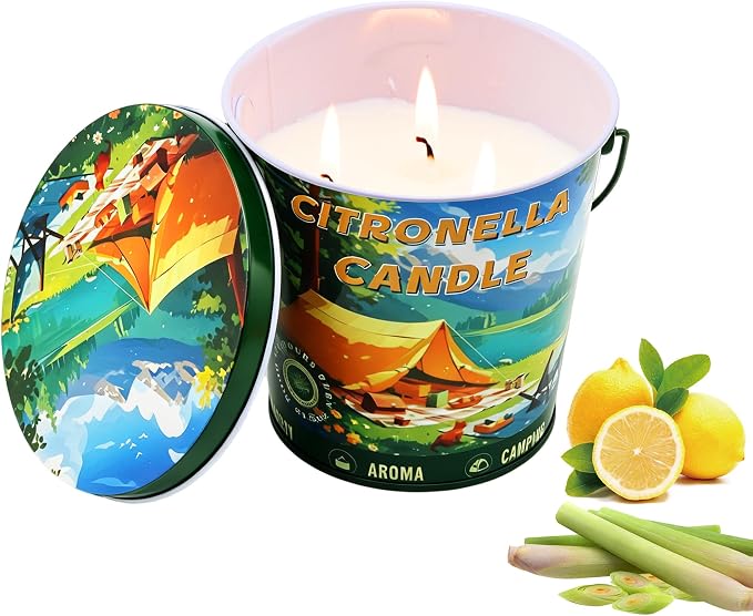 Large Soy Citronella Candles Outdoor, 21.2oz 120H Citronella Candles, Non Toxic Outdoor Candle for Patio & Camping, Natural Lemongrass Summer Candle Outside Gifts for Home Scented