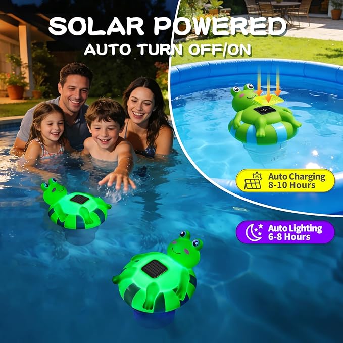 Blufree Pool Chlorine Floater, Frog Solar Chlorine Floater Glow in The Dark Fits 4x3'' Tablets, Adjustable Flow & Large Capacity Floating Chlorine Dispenser for Pool, Hot Tub Spa (Green, 9 in)