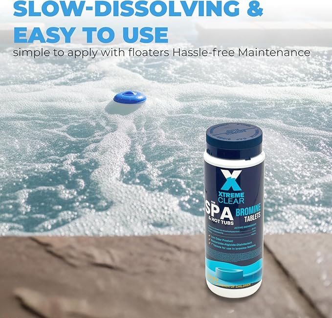 Xtremeclear Bromine Tablets for Spa & Hot Tub 3Lbs (1.5lbs Each Bottle), 1-Inch Tablets, NSF/ANSI 60 Certified, Long-Lasting Sanitizer for Clean Water
