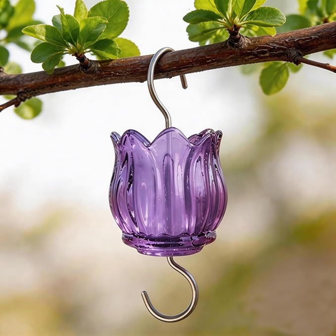 Glass Ant Moat for Hummingbird Feeder - 2PC x 3 OZ Purple Tulip Insect Guard with Large Capacity
