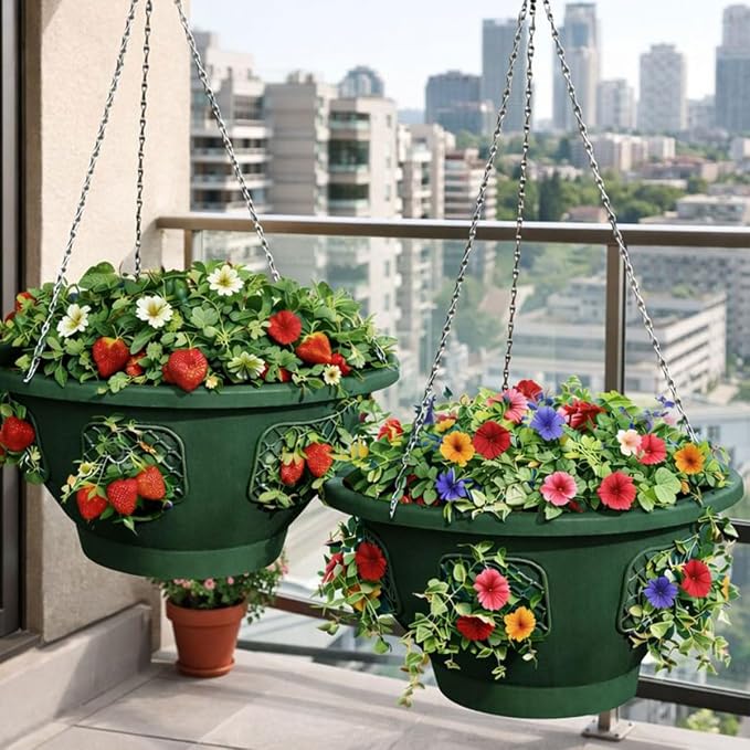 Ultimate Hanging Baskets - Strawberry, Tomato, Flower, and Herb Outdoor Planters - Use Garden Pots for Growing Plants Outside On A Deck, Fence, or Balcony (10, Deep Forest)