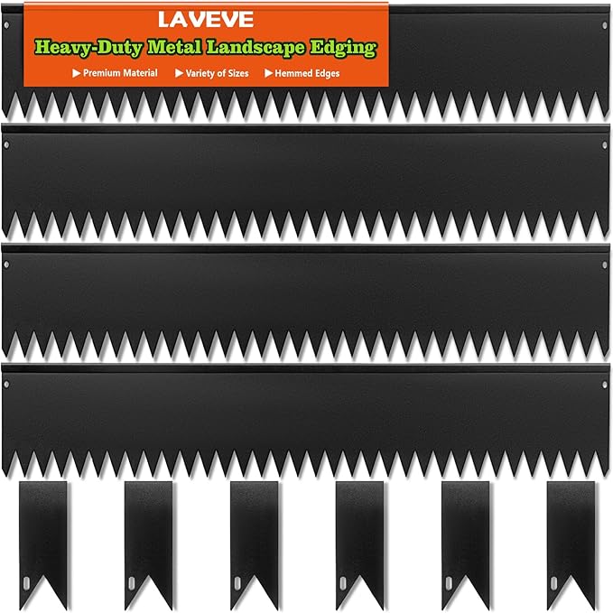 LAVEVE Landscape Edging Galvanized Steel Black, Hammer-in Metal Garden Edging Border with Clips, Suitable for Garden Fence, Paver Edging, Lawn and Yard