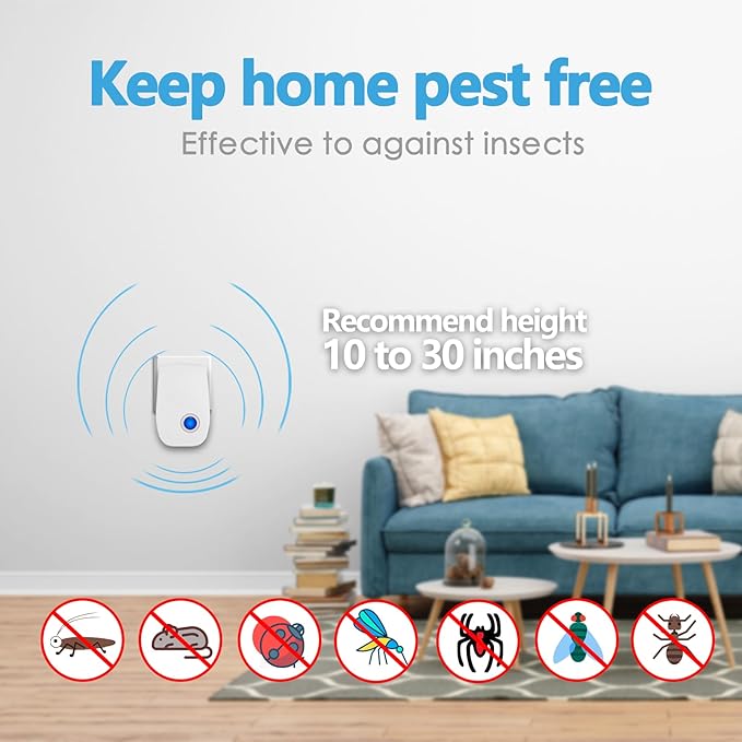 Ultrasonic Insect & Pest Repeller, Ultrasonic Mice Repellent for Insect, Roaches, Spiders, Ants, Bugs, Mosquitoes, Pest Control for House Garage RV Hotel, 12 Pack