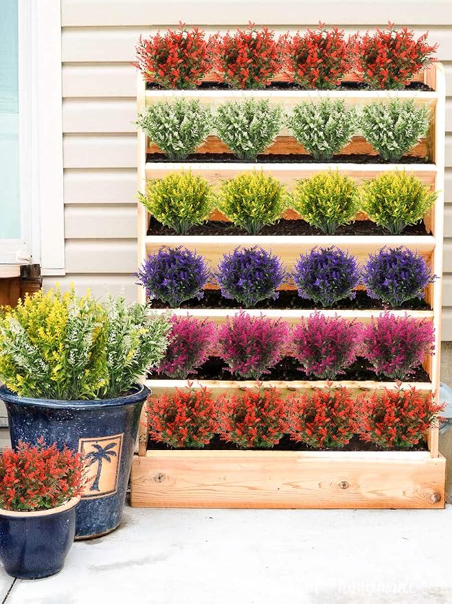 RECUTMS 8 Bundles Artificial Outdoor Lavender Flowers Fake Outside Plants | 13.8",UV Resistant Greenery,Plastic Shrubs,Faux Ferns,Spring Summer Decor,Indoor/Outdoor Hanging Decorations