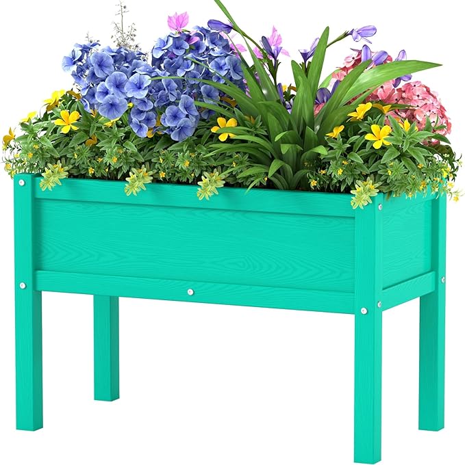 Small HDPE Raised Garden Bed, Elevated Planter Box with Legs, Outdoor All-Weather Planter Raised Beds for Seeds, Herbs, Flowers, Vegetables (Aruba Blue)