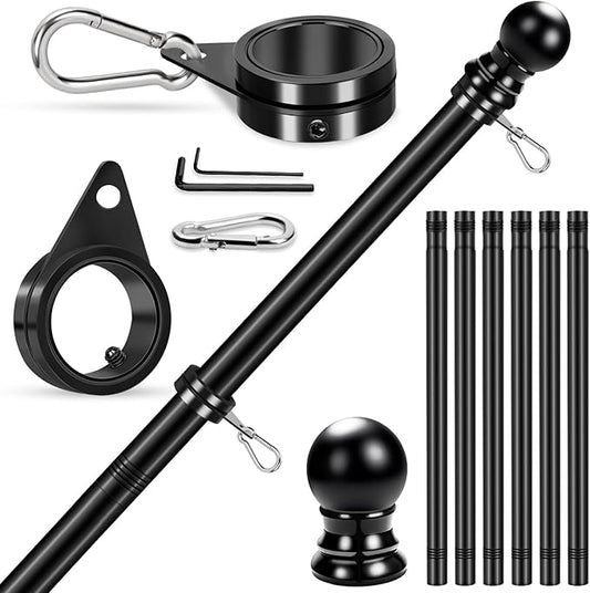 Flag Pole for Outside House Porch Wall Mount, REERON 7 FT No Tangle Stainless Steel Spinning Flagpole Kit with 360° Rotating 1" Metal Flag Pole Rings Clips for 3x5' 4x6' American Flag, Without Bracket