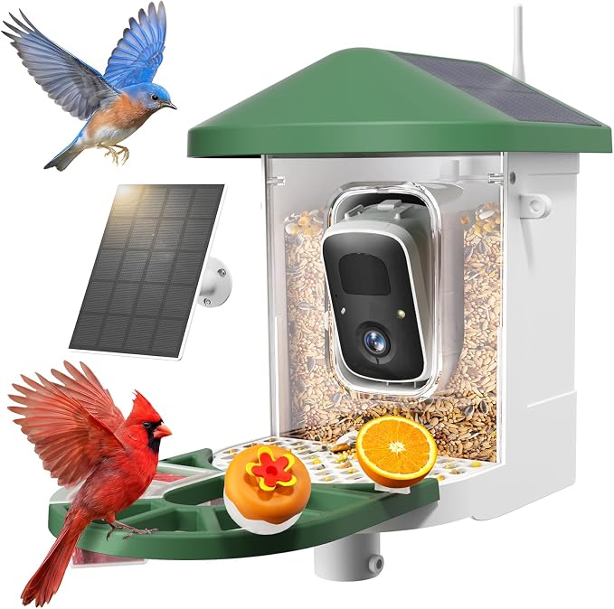 HARYMOR Smart Bird Feeder with Camera Solar Powered, 2K HD Live Video, 10,000+ Bird Species AI Identification, Wild Bird House Feeders for Outdoors, Instant Arrival Alerts, Ideal Gift for Bird Lovers