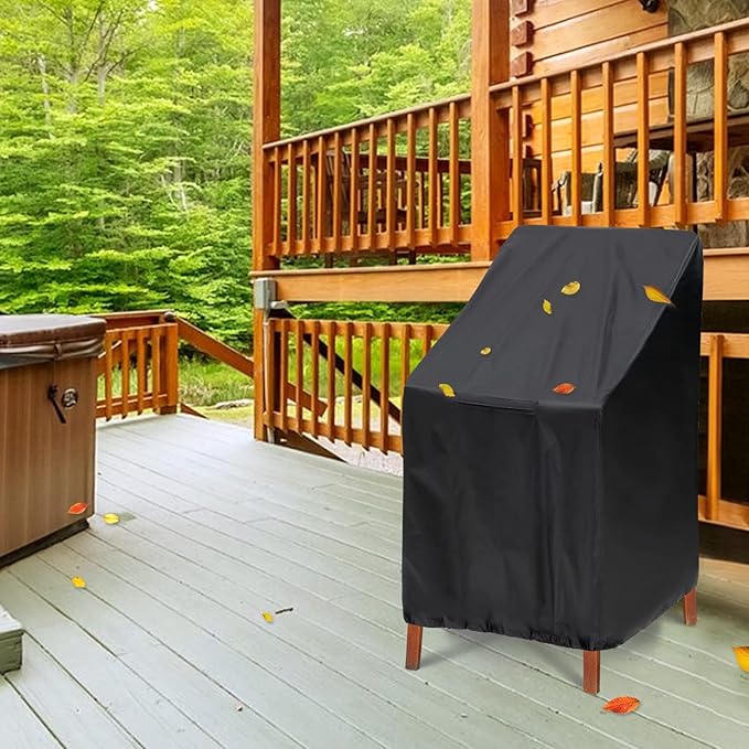 Outdoor Chair Covers, 2 Pack, 25"W x 25"D x 47"H, Waterproof, Black, Polyester Blend, Fits 4-6 Stackable Dining Chairs