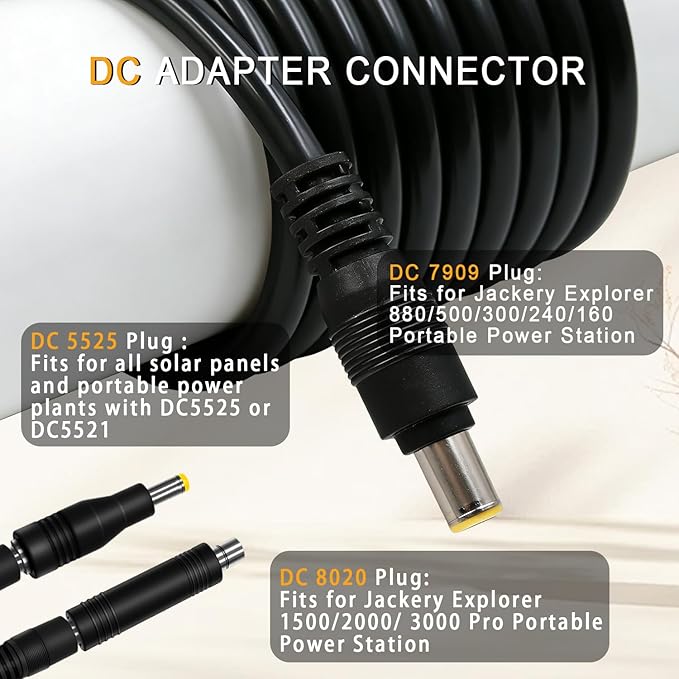 COMeap 10FT 3M Solar Connector to DC 8mm Adapter Cable for Jackery Explorer 3000 2000 1500 1000 880 550 500 300 290 240 160 GZ Yeti BLUETTI Portable Power Station, Solar Generator, Solar Panel